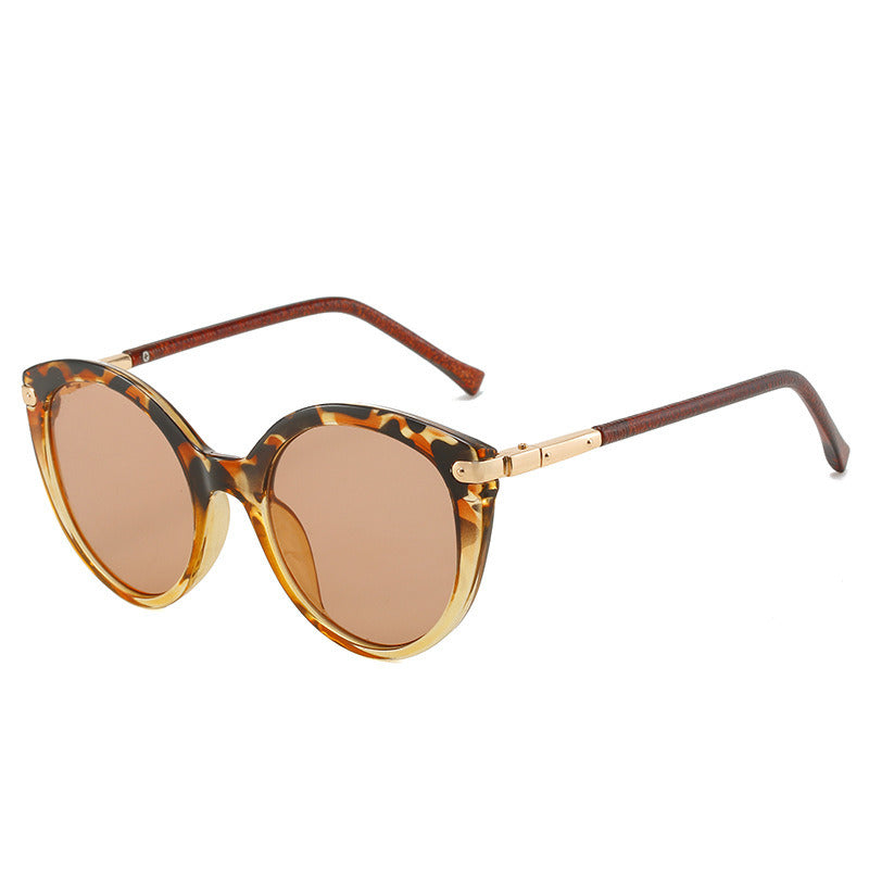 Fashion Round Sunglasses Women Leopard Sunglass Vintage Ocean Lens Sun Glass Female Eyewear UV400 Gradient Brown Blue Shade