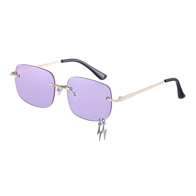 Rimless Rectangle Sunglasses Lightning Tassel Sun Glasses Women Fashion Sunglassfemale Luxry UV400 Ocean Lens Shades Eyewear