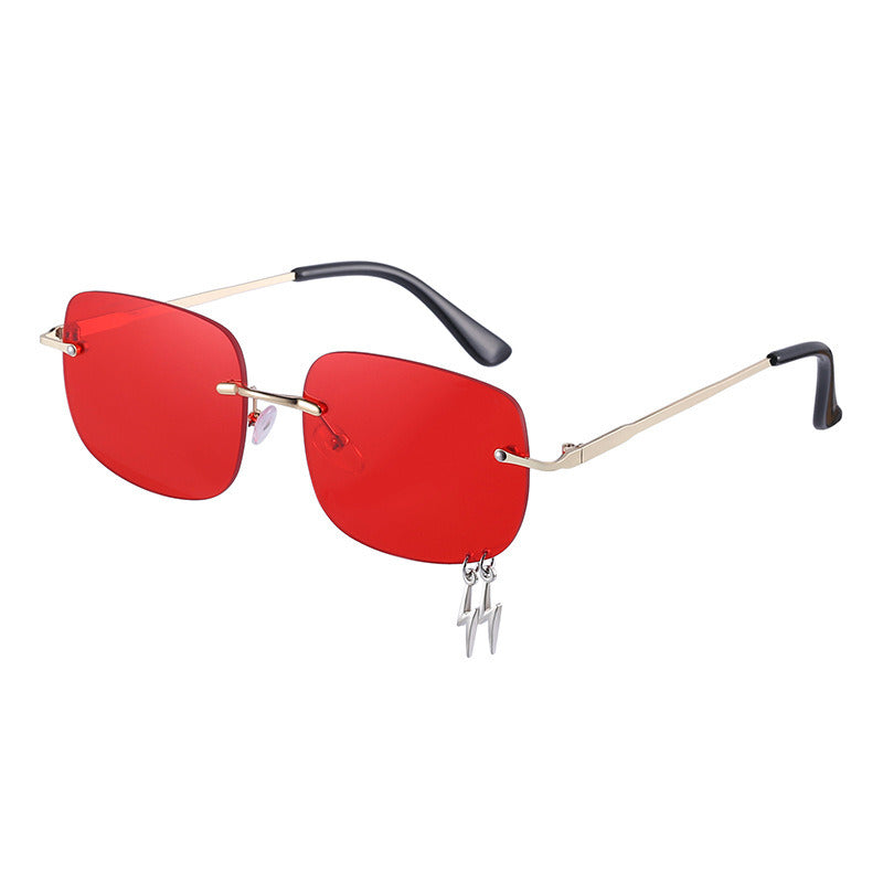 Rimless Rectangle Sunglasses Lightning Tassel Sun Glasses Women Fashion Sunglassfemale Luxry UV400 Ocean Lens Shades Eyewear