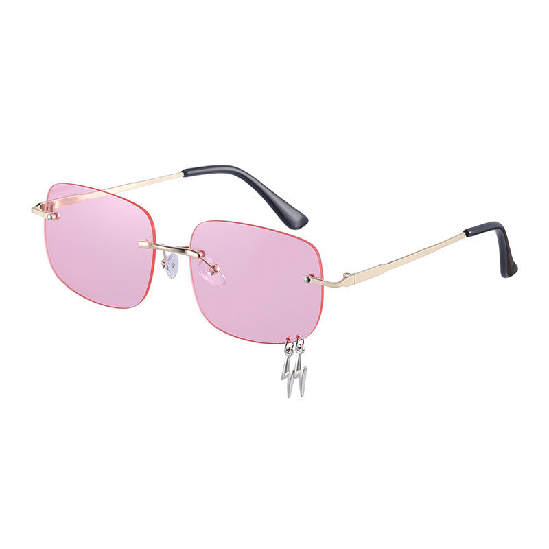 Rimless Rectangle Sunglasses Lightning Tassel Sun Glasses Women Fashion Sunglassfemale Luxry UV400 Ocean Lens Shades Eyewear