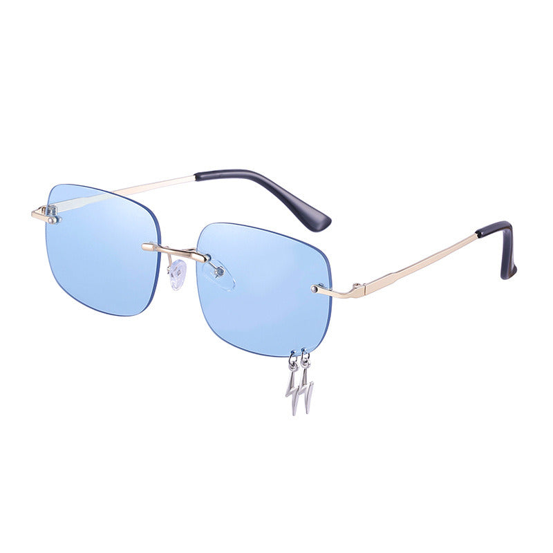 Rimless Rectangle Sunglasses Lightning Tassel Sun Glasses Women Fashion Sunglassfemale Luxry UV400 Ocean Lens Shades Eyewear