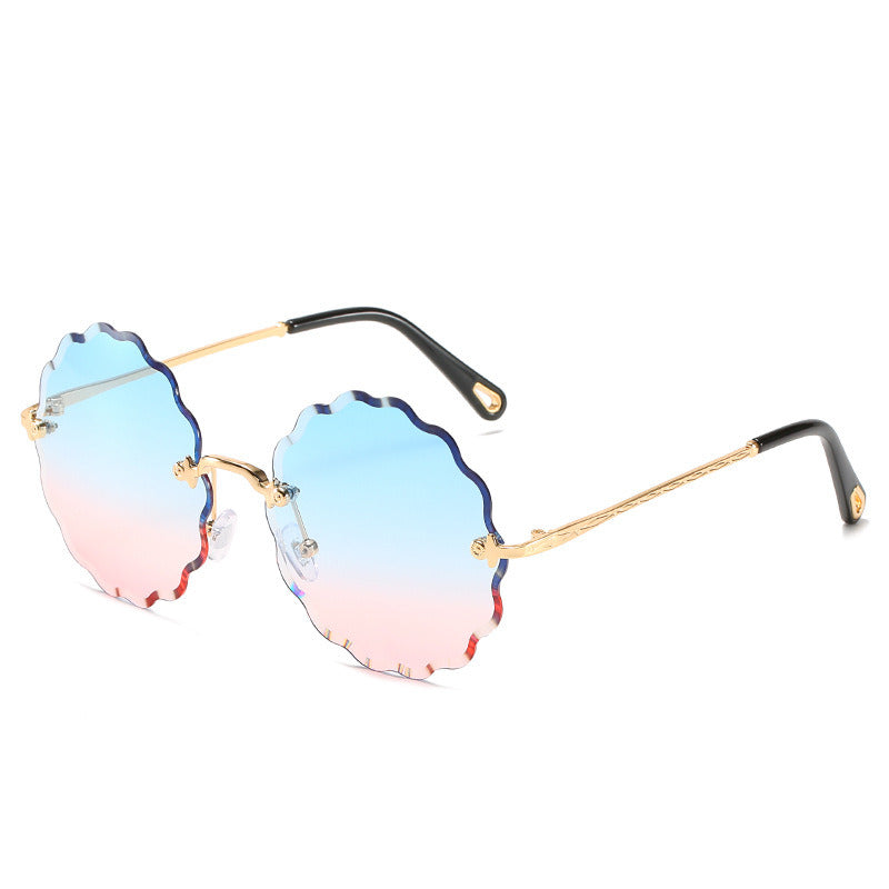 Fashion Rimless Sunglasses Women Round Sunglass Vintage Ocean Lens Female Luxury Brand Design Eyewear UV400 Gradient Shades