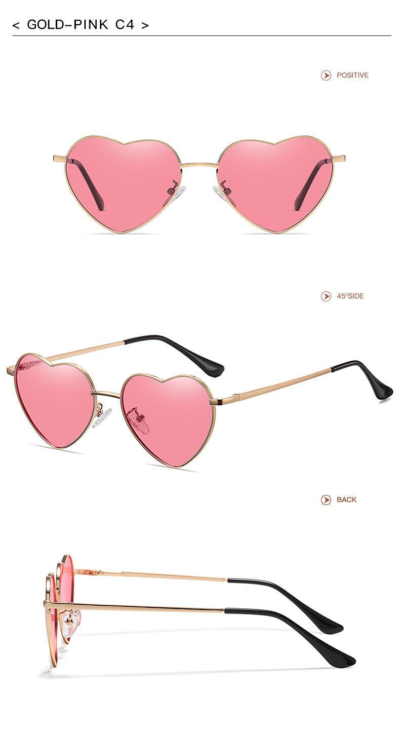 Fashion Heart Sunglasses Women Mental Sunglass Vintage Female Luxury Brand Design Eyewear UV400 Ocean Lens Gradient Shades