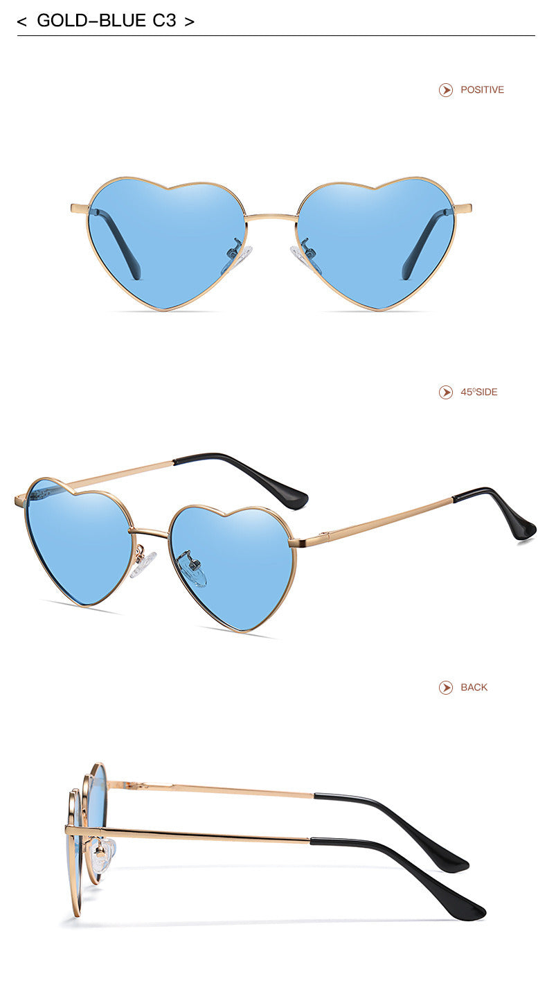 Fashion Heart Sunglasses Women Mental Sunglass Vintage Female Luxury Brand Design Eyewear UV400 Ocean Lens Gradient Shades