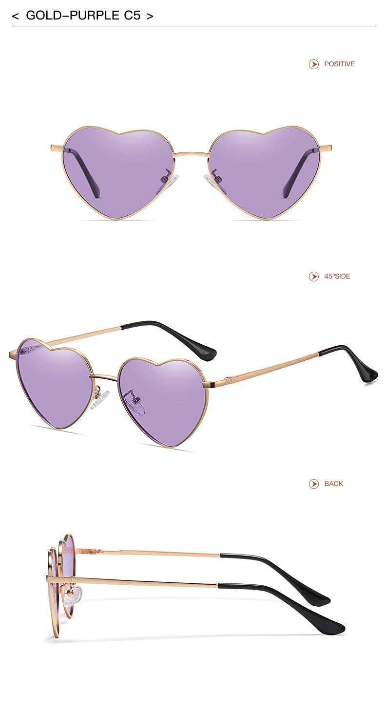 Fashion Heart Sunglasses Women Mental Sunglass Vintage Female Luxury Brand Design Eyewear UV400 Ocean Lens Gradient Shades