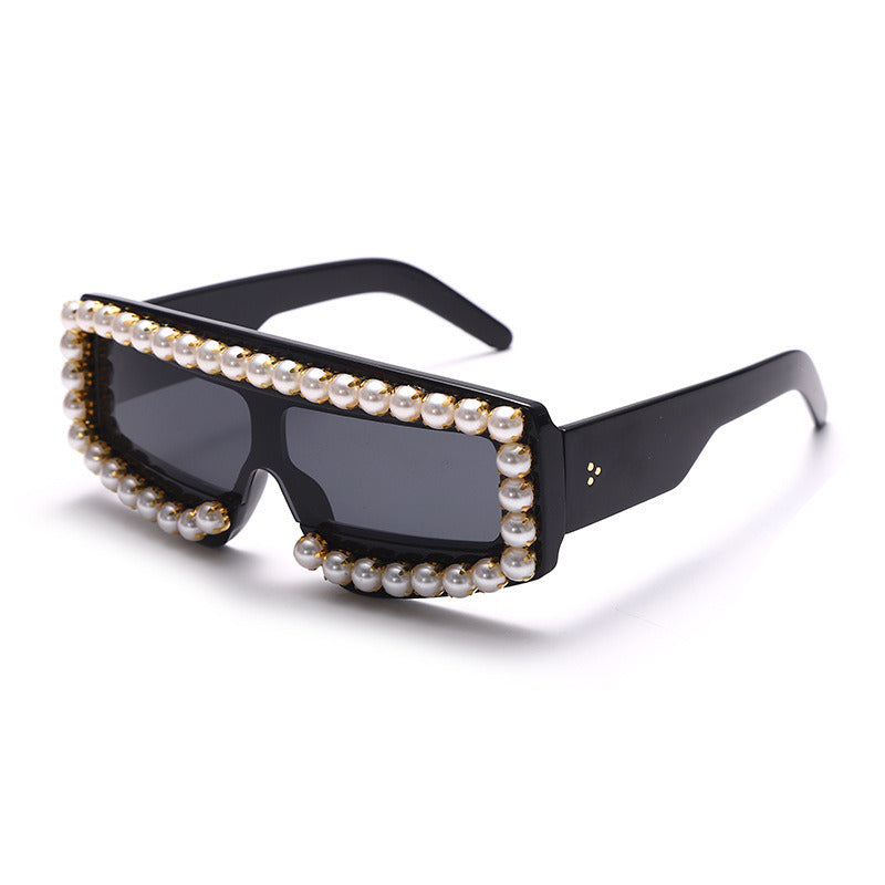 Fashion Rectangle Sunglasses Women Pearl Decoration Glasses Retro Sunglass Luxury Designer Eyewear UV400 Sun Glass Black Shades