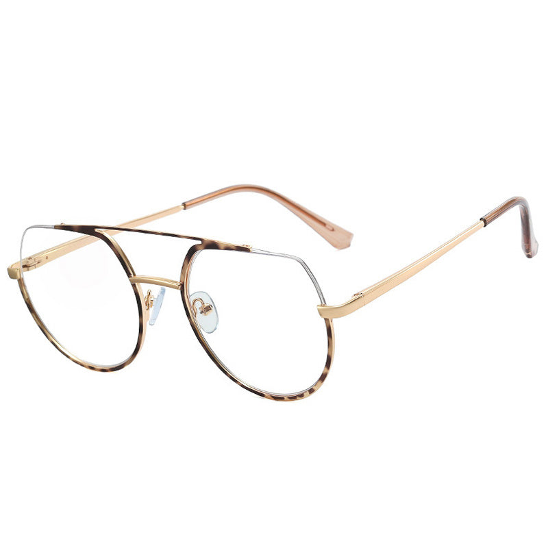 Retro Semi-Rimless Double Bridges Metal Women Glasses Frame Clear Anti-blue Light Men Optical Frame Computer Glasses