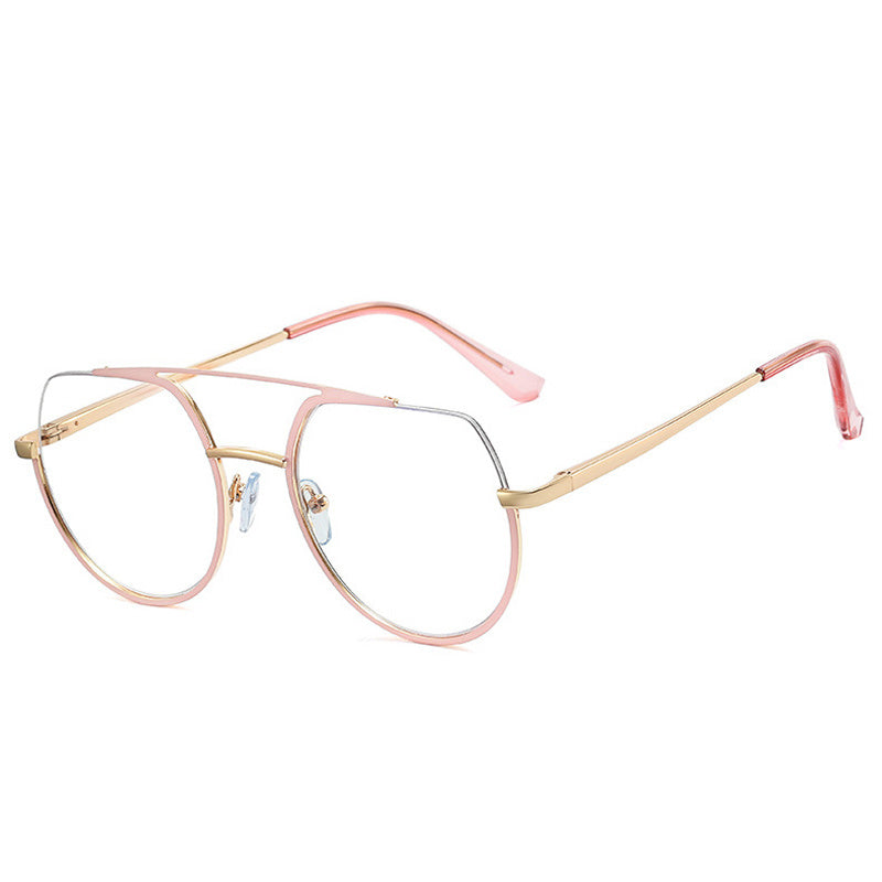 Retro Semi-Rimless Double Bridges Metal Women Glasses Frame Clear Anti-blue Light Men Optical Frame Computer Glasses