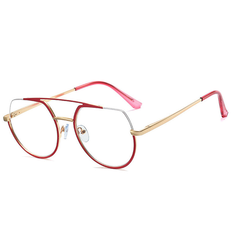 Retro Semi-Rimless Double Bridges Metal Women Glasses Frame Clear Anti-blue Light Men Optical Frame Computer Glasses