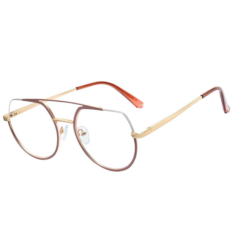 Retro Semi-Rimless Double Bridges Metal Women Glasses Frame Clear Anti-blue Light Men Optical Frame Computer Glasses