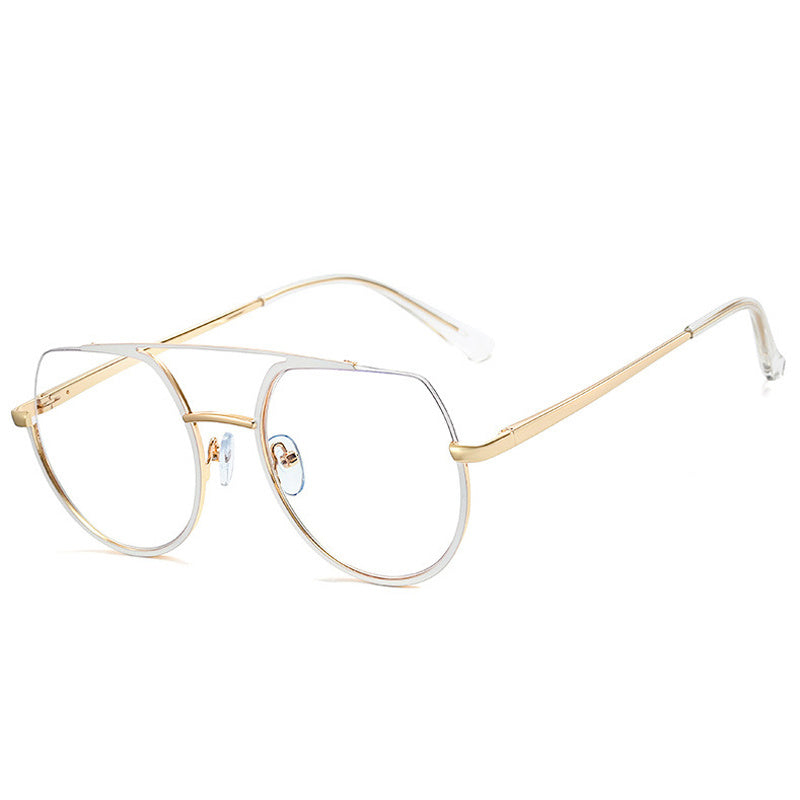 Retro Semi-Rimless Double Bridges Metal Women Glasses Frame Clear Anti-blue Light Men Optical Frame Computer Glasses