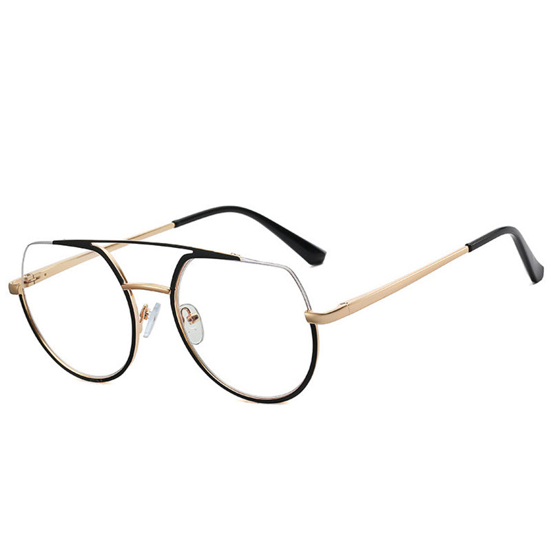 Retro Semi-Rimless Double Bridges Metal Women Glasses Frame Clear Anti-blue Light Men Optical Frame Computer Glasses