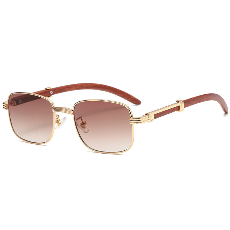 Fashion Square Sunglasses Women Wood Grain Metal Sunglass Vintage Sun Glass Men Luxury Brand Design Eyewear UV400 Gradient Shade