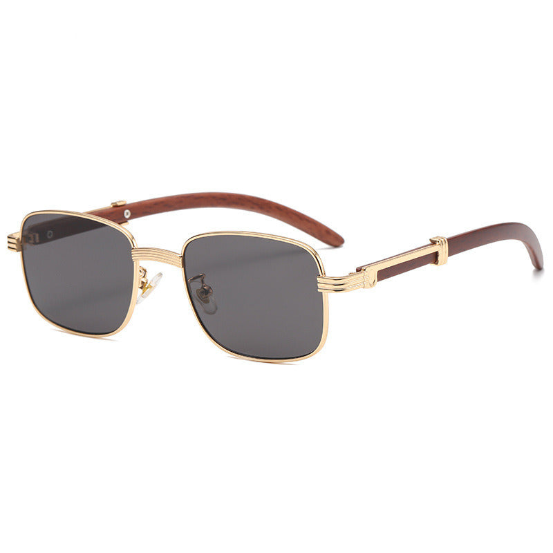 Fashion Square Sunglasses Women Wood Grain Metal Sunglass Vintage Sun Glass Men Luxury Brand Design Eyewear UV400 Gradient Shade