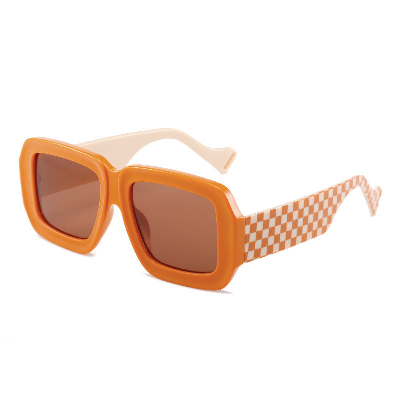 Retro Polygon Square Women Sunglasses Fashion Wide Legs Plaid Decoration Blue Pink Men Punk Sun Glasses Brown Shades UV400