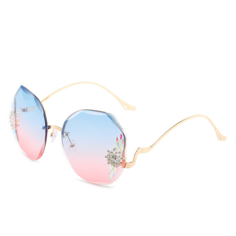 Fashion Rimless Sunglasses Women Colorful Rhinestones Glasses Retro Sunglass Luxury Eyewear UV400 Sun Glass Gradient Shades