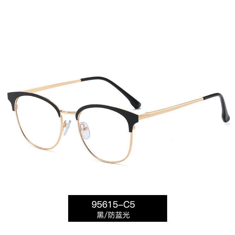 Fashion Round Blue Light Blocking Glasses Women Mental Clear Lens Glasses Frame Optical Spectacle Goggles Female Eyeglass