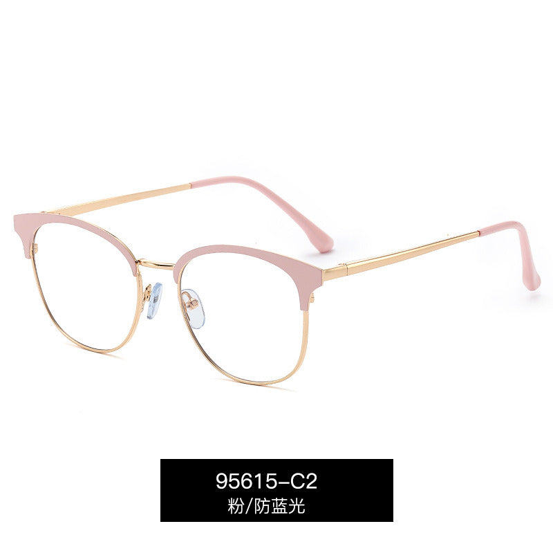 Fashion Round Blue Light Blocking Glasses Women Mental Clear Lens Glasses Frame Optical Spectacle Goggles Female Eyeglass