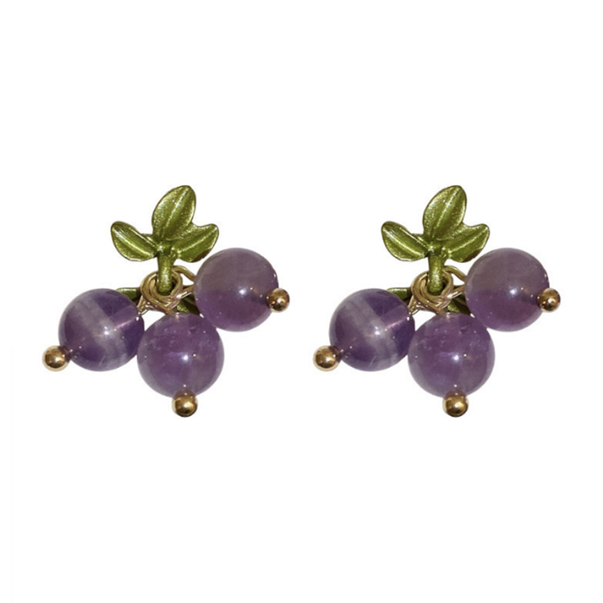 Drop Earrings Sparkly Crystal Grape Earring With Green Leaf