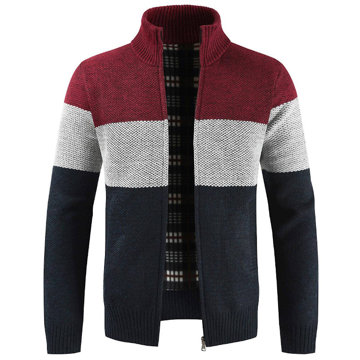 Men's Colorblocked Stand Collar Cardigan Sweater
