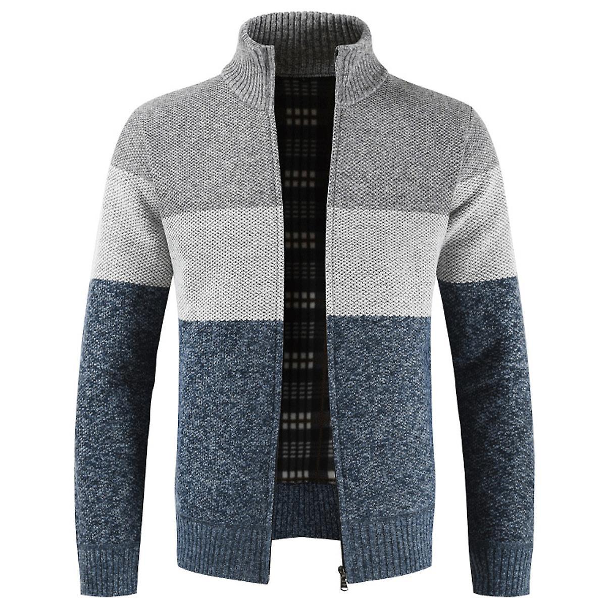 Men's Colorblocked Stand Collar Cardigan Sweater