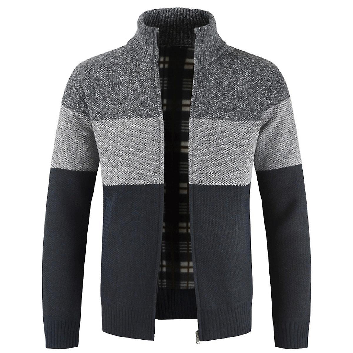 Men's Colorblocked Stand Collar Cardigan Sweater