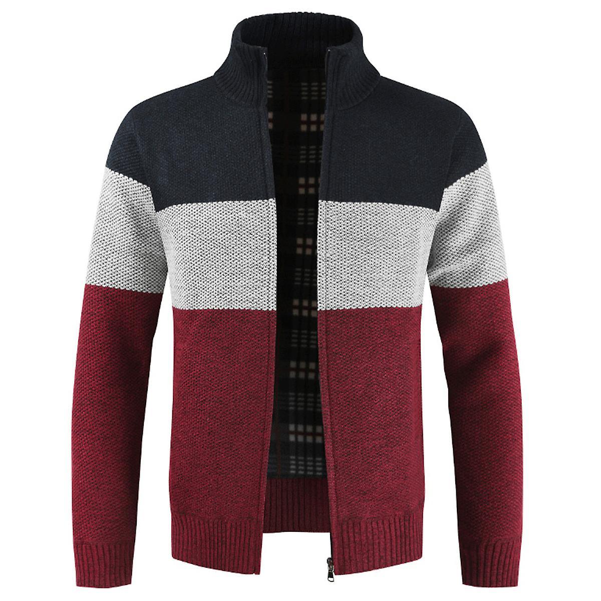Men's Colorblocked Stand Collar Cardigan Sweater