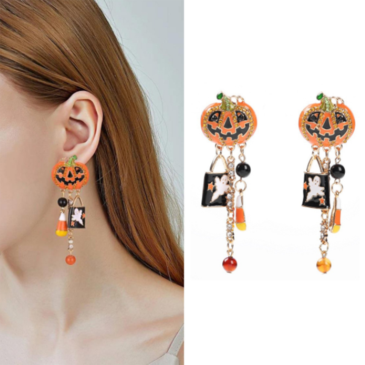 Halloween Earrings Alloy Pumpkin Earrings Halloween Pumpkin Smiley Stud Earrings