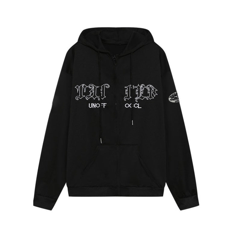 America Retro Letter Embroidery Oversized Hooded Jackets Sweater Harajuku Street Hip Hop zipper Long Sleeve Cardigan jacket