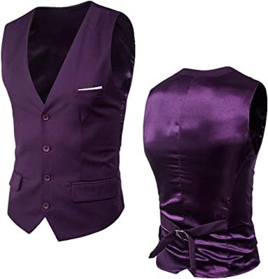 Men's V-Neck Slim Fit Solid Color Vest for Best Man