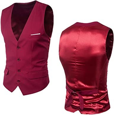 Men's V-Neck Slim Fit Solid Color Vest for Best Man