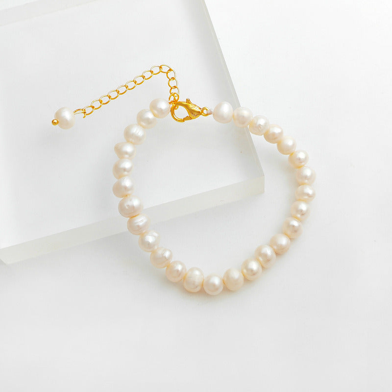 Gold Plated Cultured Pearl Bracelet Simple Bracelet Charm