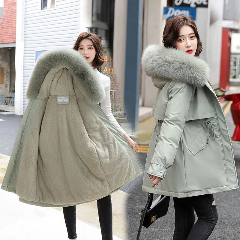 2022 New Winter Jacket Women Parka Fashion Long Coat Wool Liner Hooded Parkas Slim With Fur Collar Warm Snow Wear Padded Clothes