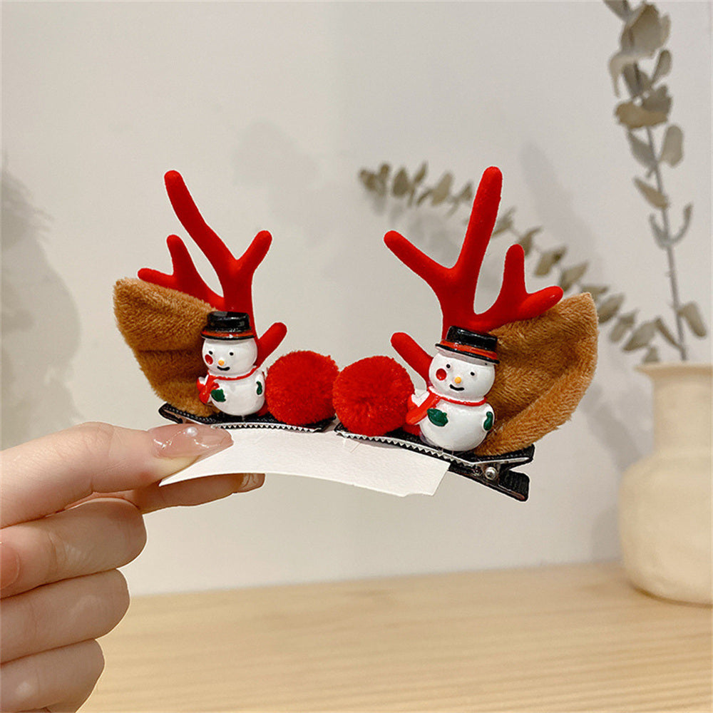 2pcs/Set Kawaii Christmas Elk Ear Hair Clip Women Girl Santa Snowman Hairpin Xmas Party Barrettes For Kids Cosplay Headwear