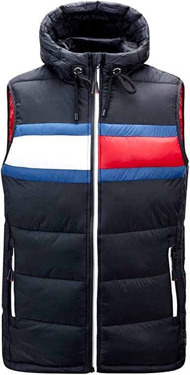 Men's Autumn/Winter New Hooded Cotton Vest Waistcoat Stitching Color-block Large Size Jacket