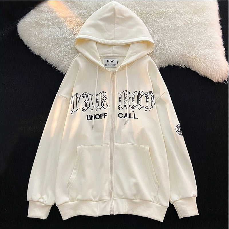 America Retro Letter Embroidery Oversized Hooded Jackets Sweater Harajuku Street Hip Hop zipper Long Sleeve Cardigan jacket