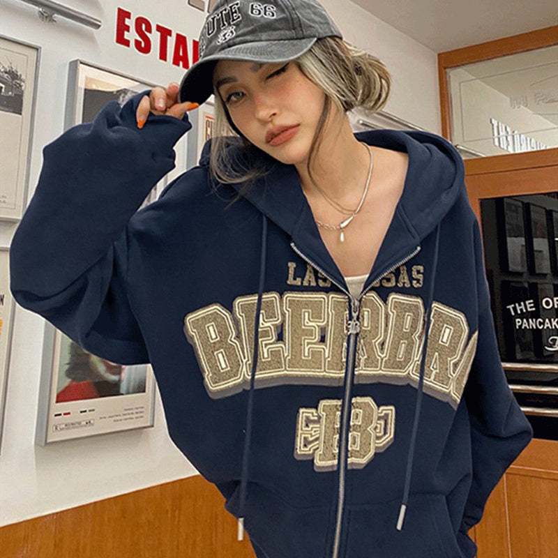 Letter Print Hoodies Women Autumn Harajuku Hip Hop Zip Up Hooded Sweatshirts Fashion Punk Sports Jacket Streetwear Y2K Clothes