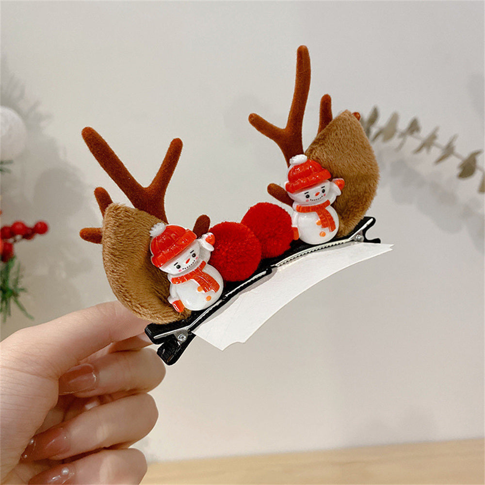 2pcs/Set Kawaii Christmas Elk Ear Hair Clip Women Girl Santa Snowman Hairpin Xmas Party Barrettes For Kids Cosplay Headwear