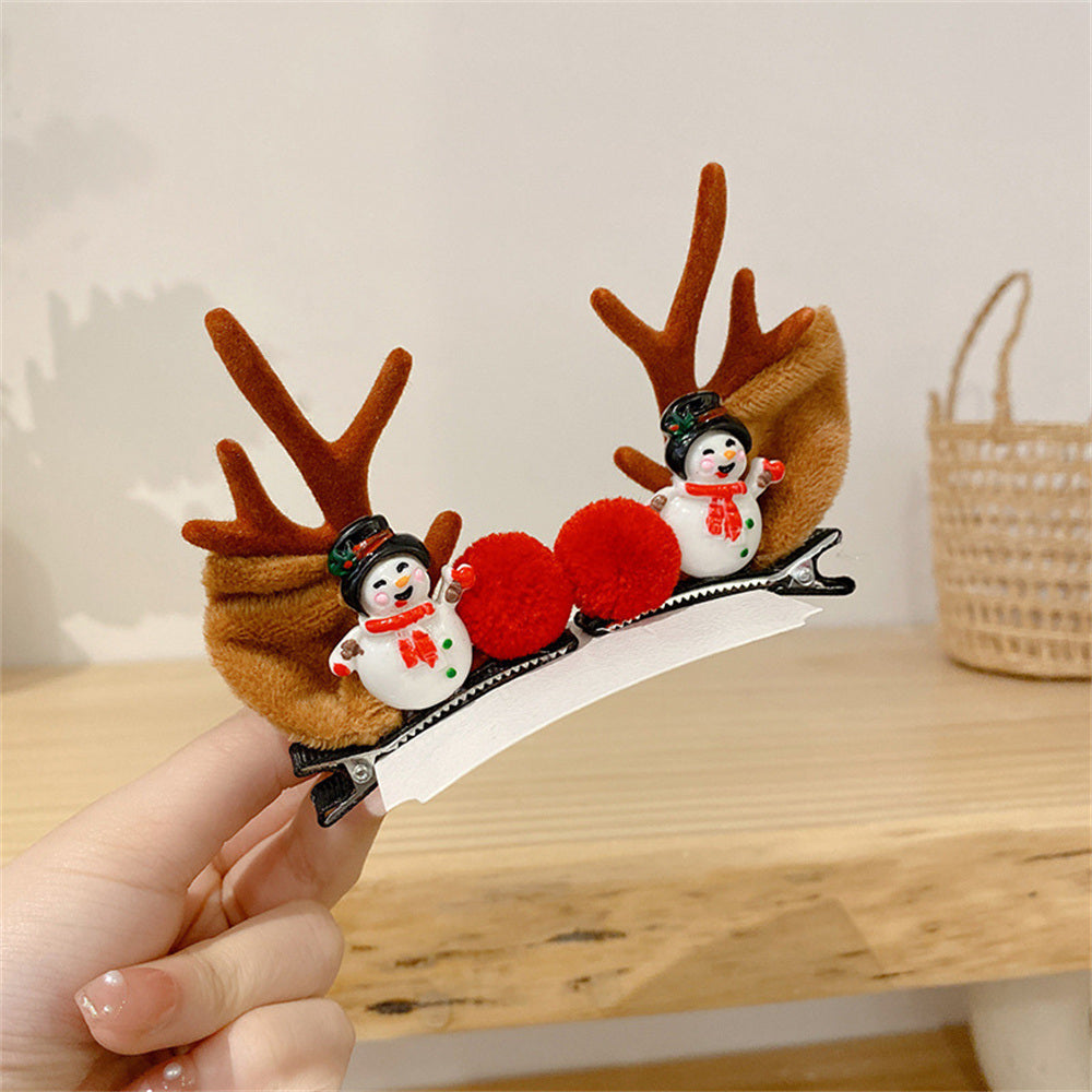 2pcs/Set Kawaii Christmas Elk Ear Hair Clip Women Girl Santa Snowman Hairpin Xmas Party Barrettes For Kids Cosplay Headwear