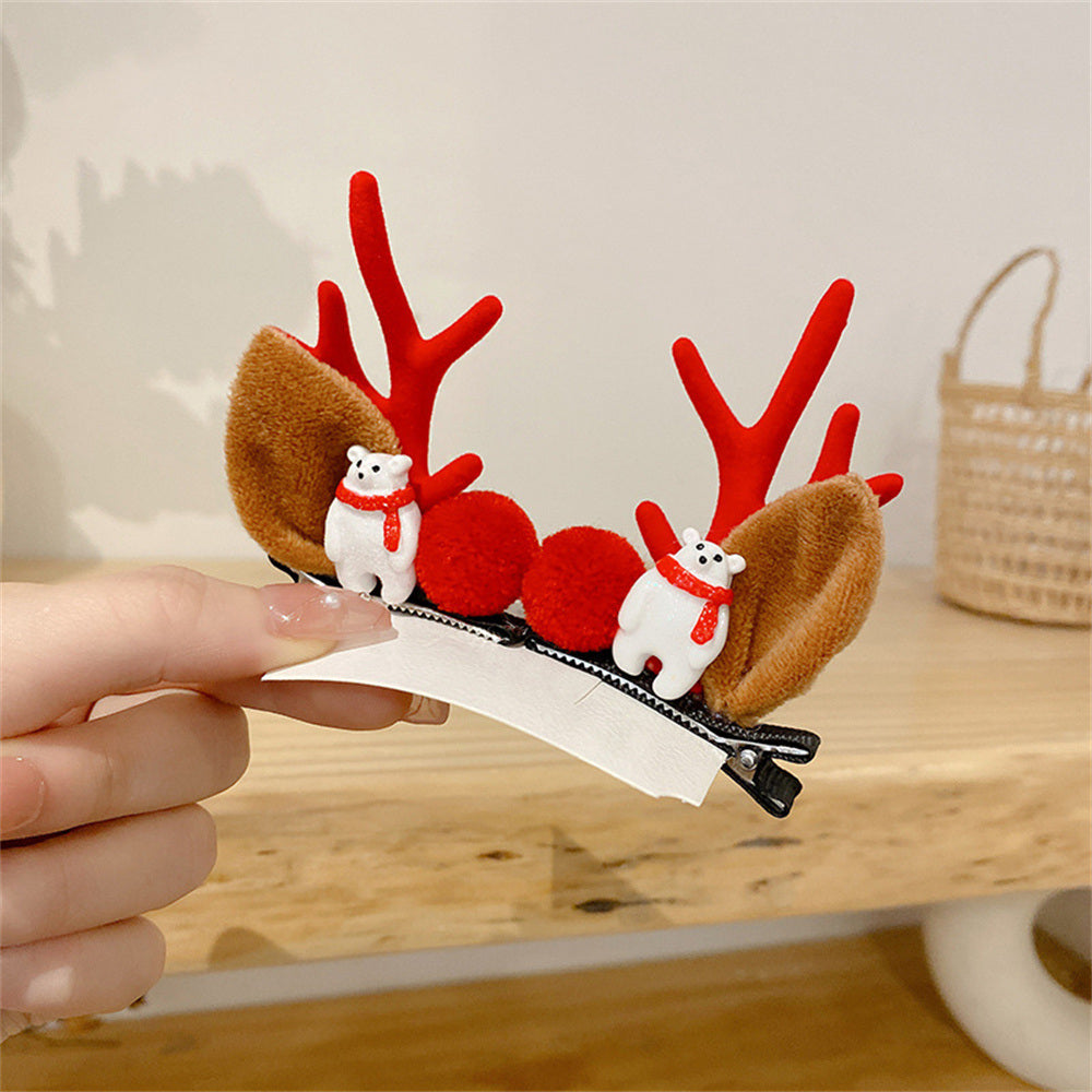 2pcs/Set Kawaii Christmas Elk Ear Hair Clip Women Girl Santa Snowman Hairpin Xmas Party Barrettes For Kids Cosplay Headwear