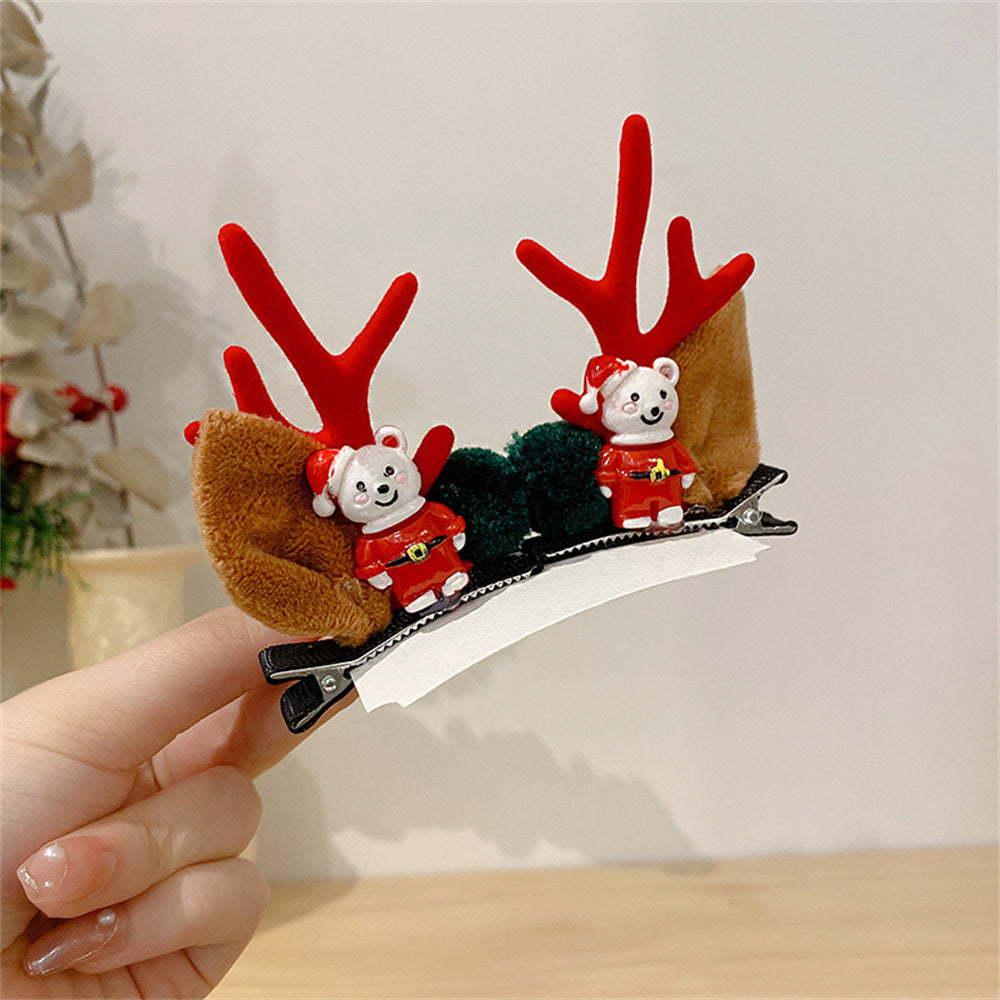 2pcs/Set Kawaii Christmas Elk Ear Hair Clip Women Girl Santa Snowman Hairpin Xmas Party Barrettes For Kids Cosplay Headwear