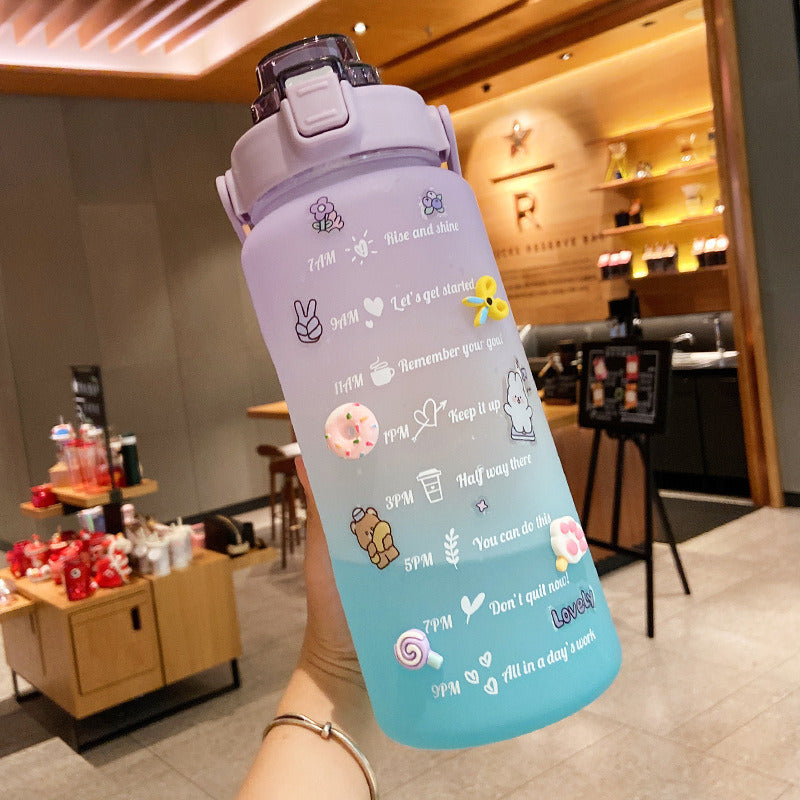 2 Liter Water Bottle With Straw Motivational Water Jug Plastic Frosted Bottles With Time Marker Outdoor Sports Water Bottles Cup