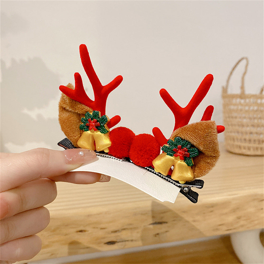 2pcs/Set Kawaii Christmas Elk Ear Hair Clip Women Girl Santa Snowman Hairpin Xmas Party Barrettes For Kids Cosplay Headwear