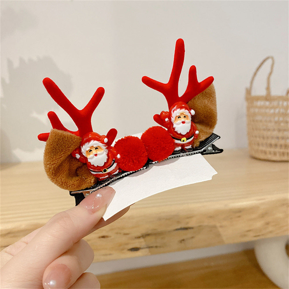 2pcs/Set Kawaii Christmas Elk Ear Hair Clip Women Girl Santa Snowman Hairpin Xmas Party Barrettes For Kids Cosplay Headwear