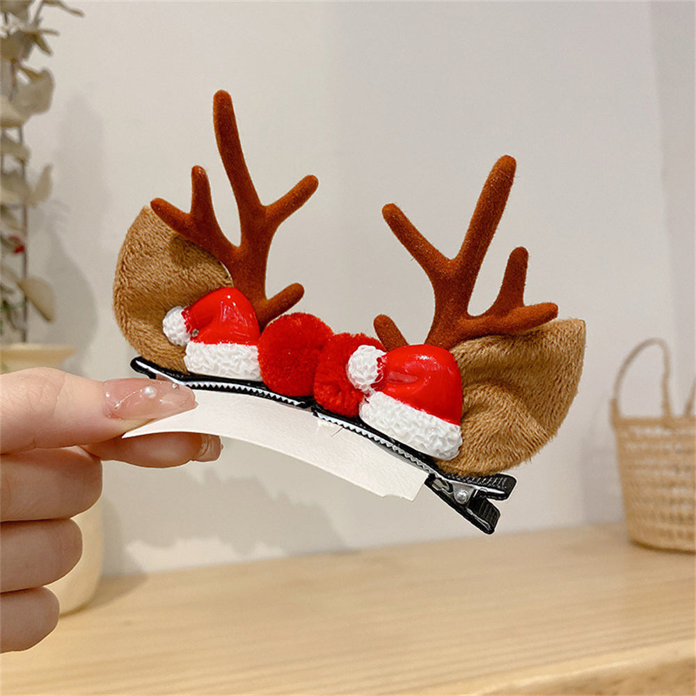 2pcs/Set Kawaii Christmas Elk Ear Hair Clip Women Girl Santa Snowman Hairpin Xmas Party Barrettes For Kids Cosplay Headwear