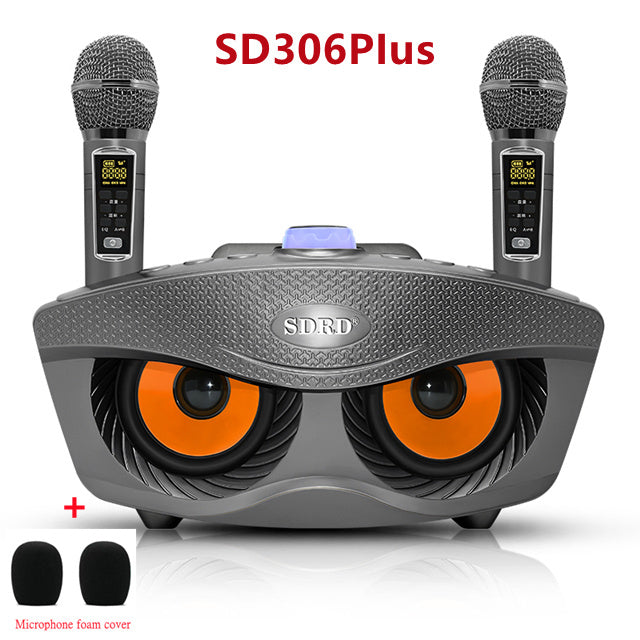 SD306 Plus 2 in 1 Portable Karaoke Wireless Bluetooth Speaker Dual Microphone Owl Speaker 30W High Power Subwoofer Family KTV