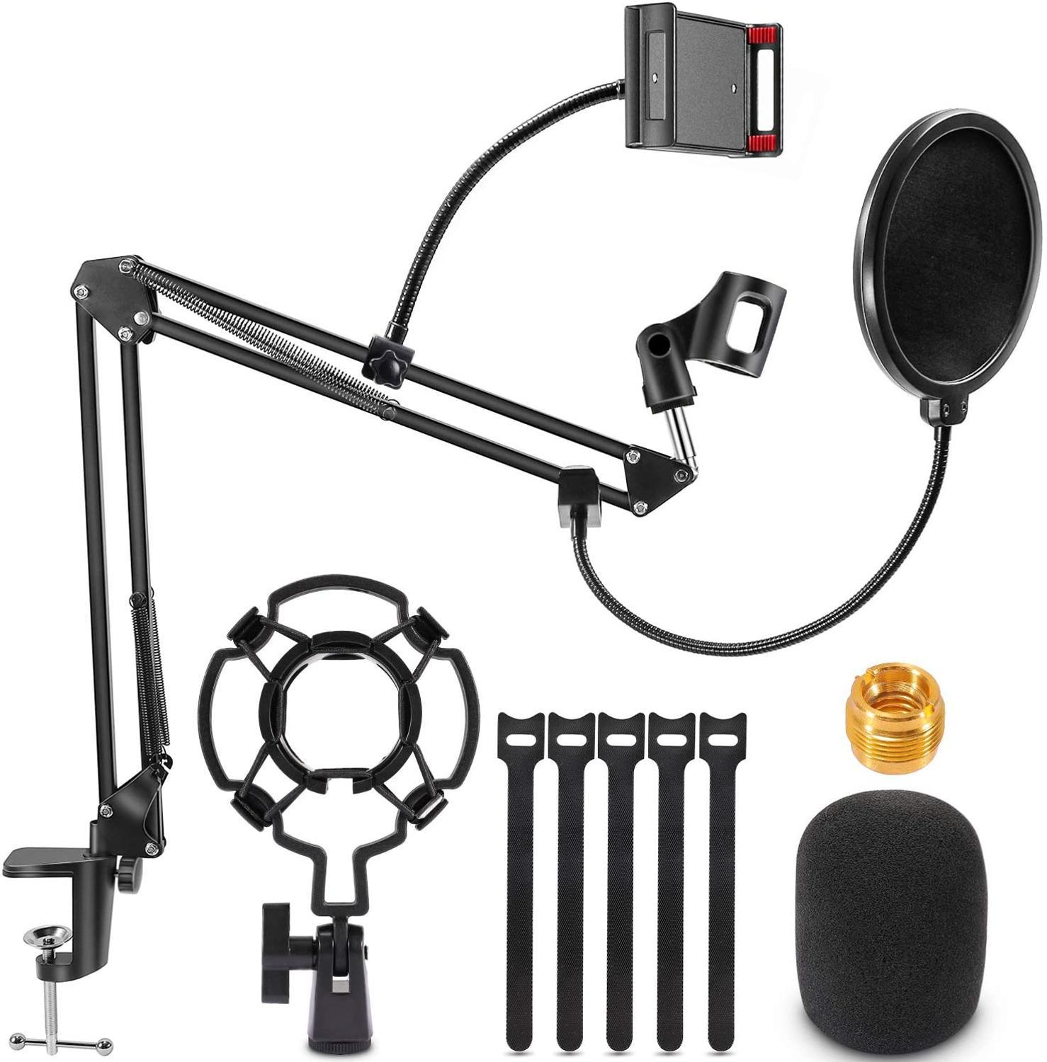 Microphone Stand; Mic arm Desk Adjustable Suspension Boom Scissor for Blue Yeti Snowball &amp; Other Mics for Professional Streaming