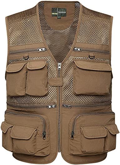 Mens Waistcoat Summer Outdoor Casual Fishing Safari Hiking Vest with Multi-Pocket