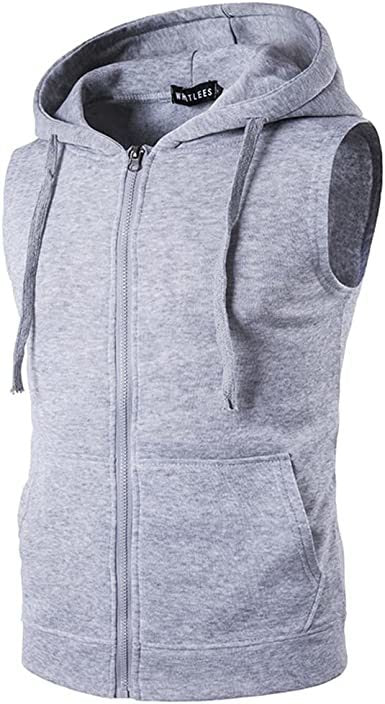 Men's Hooded Zip Sleeveless Sweater Vest Slim Fit Solid Hooded Vest Jacket