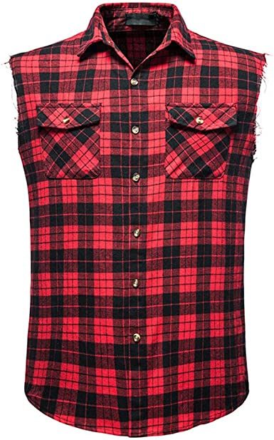 Men's Flannel Plaid Shirt Vest Cotton Casual Sleeveless Shirt Tank Top